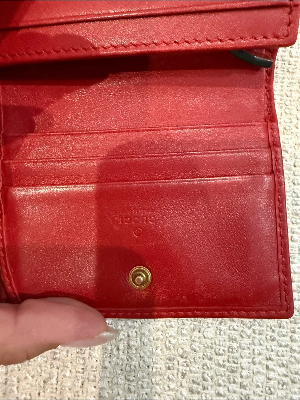 Gucci Burgundy Chevron Leather Card Wallet with Gold Double G